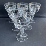 6 verres à eau en cristal léger soufflé, taillé et guilloché