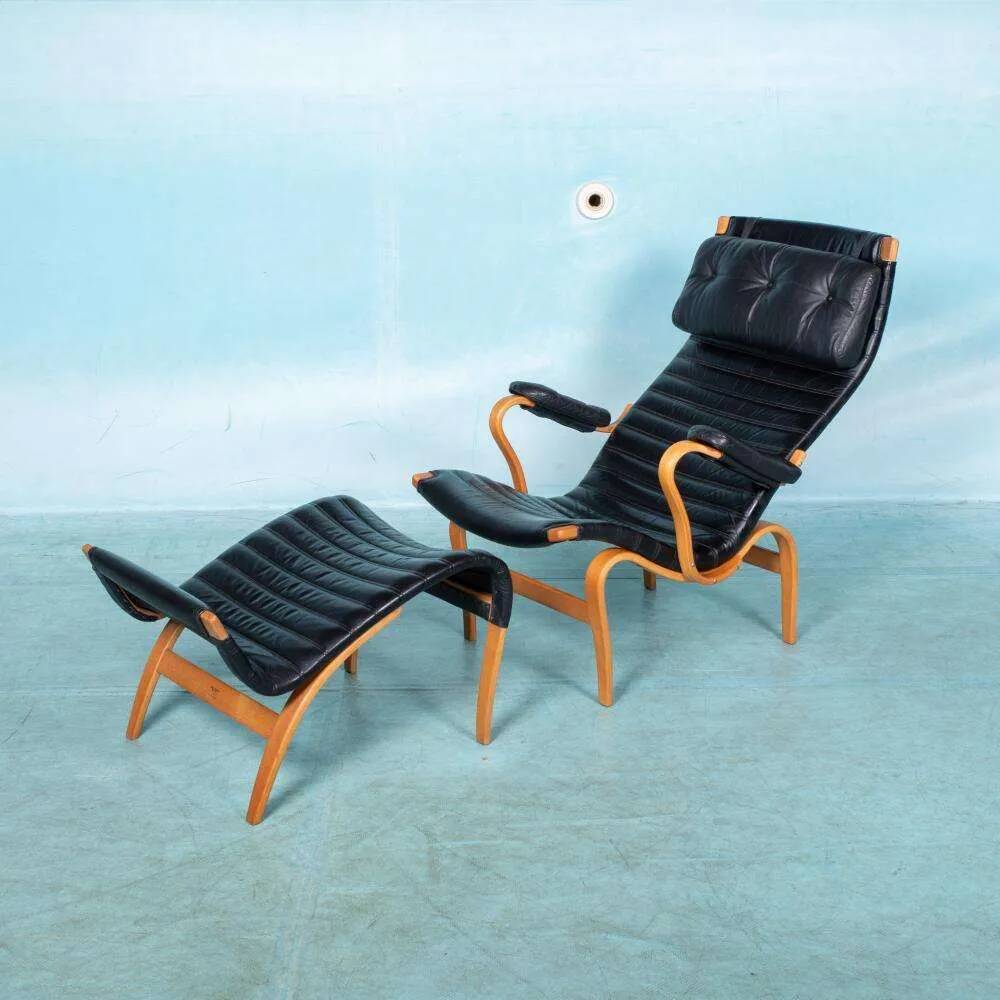 Design lounge armchair & ottoman 70s Bruno Mathsson Pernilla