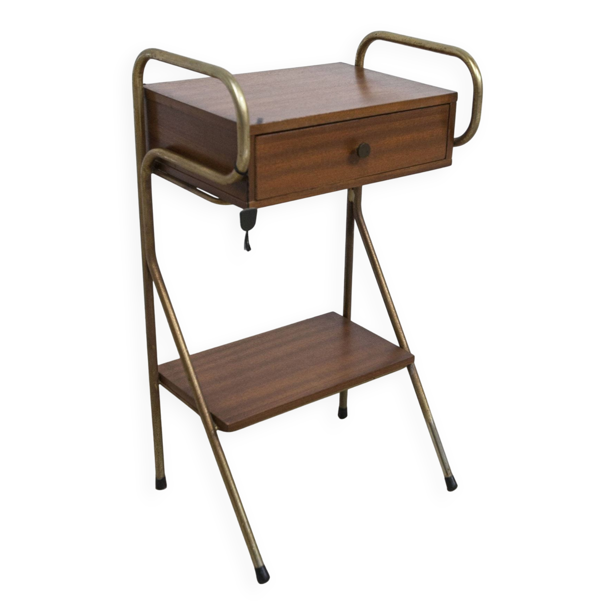 teak gold metal bedside table