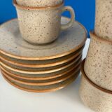 Service of 6 coffee cups and saucers beige speckled enamelled stoneware tulowice poland
