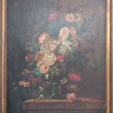 Tableau ancien Bouquet de fleurs huile sur toile nature morte 19ème siècle