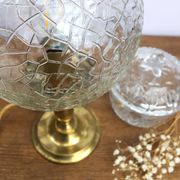 Vintage brass base lamp and glass globe cracked effect