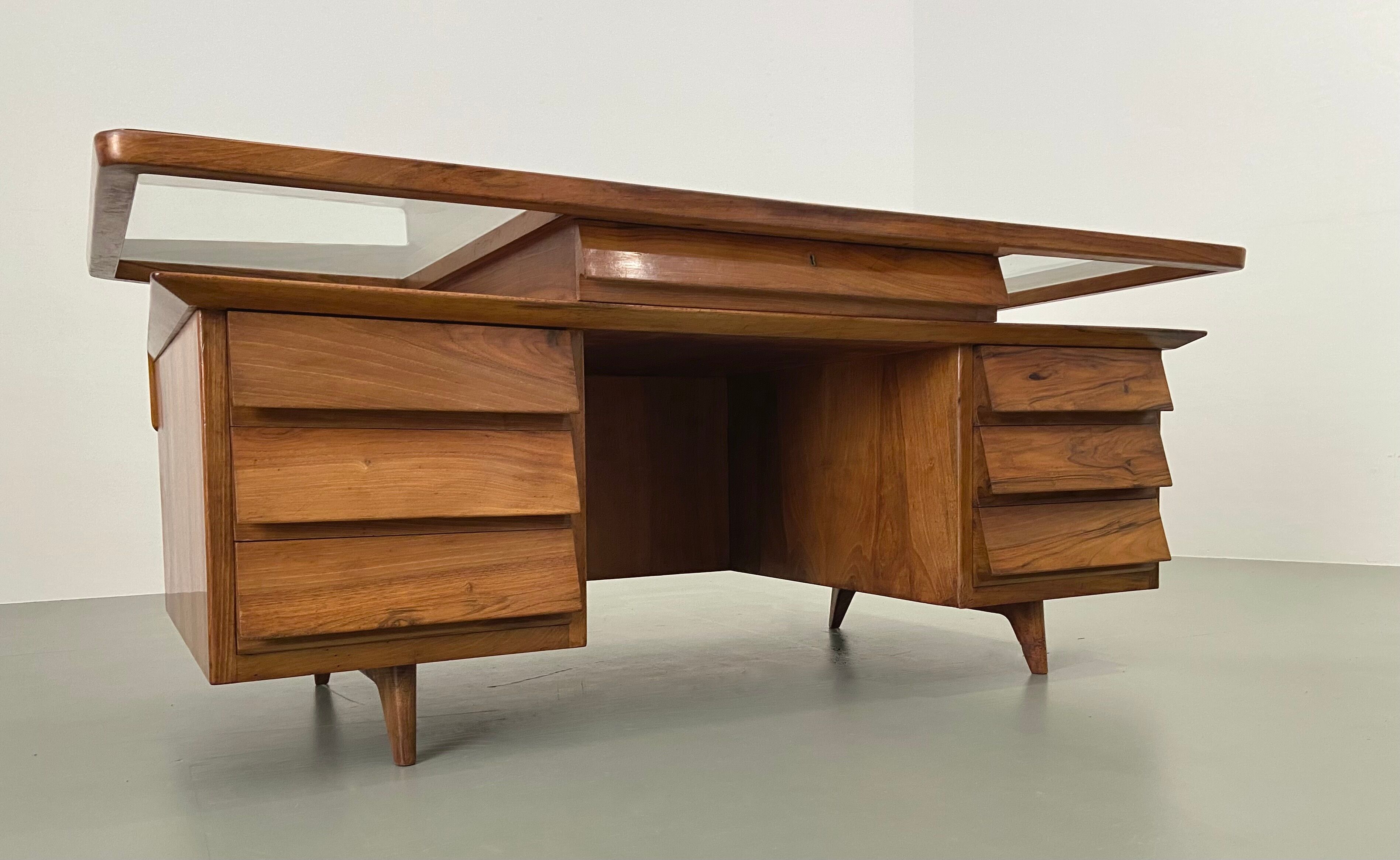Writing Desk by Silvio Cavatorta in solid Walnut, Italy, 1950's