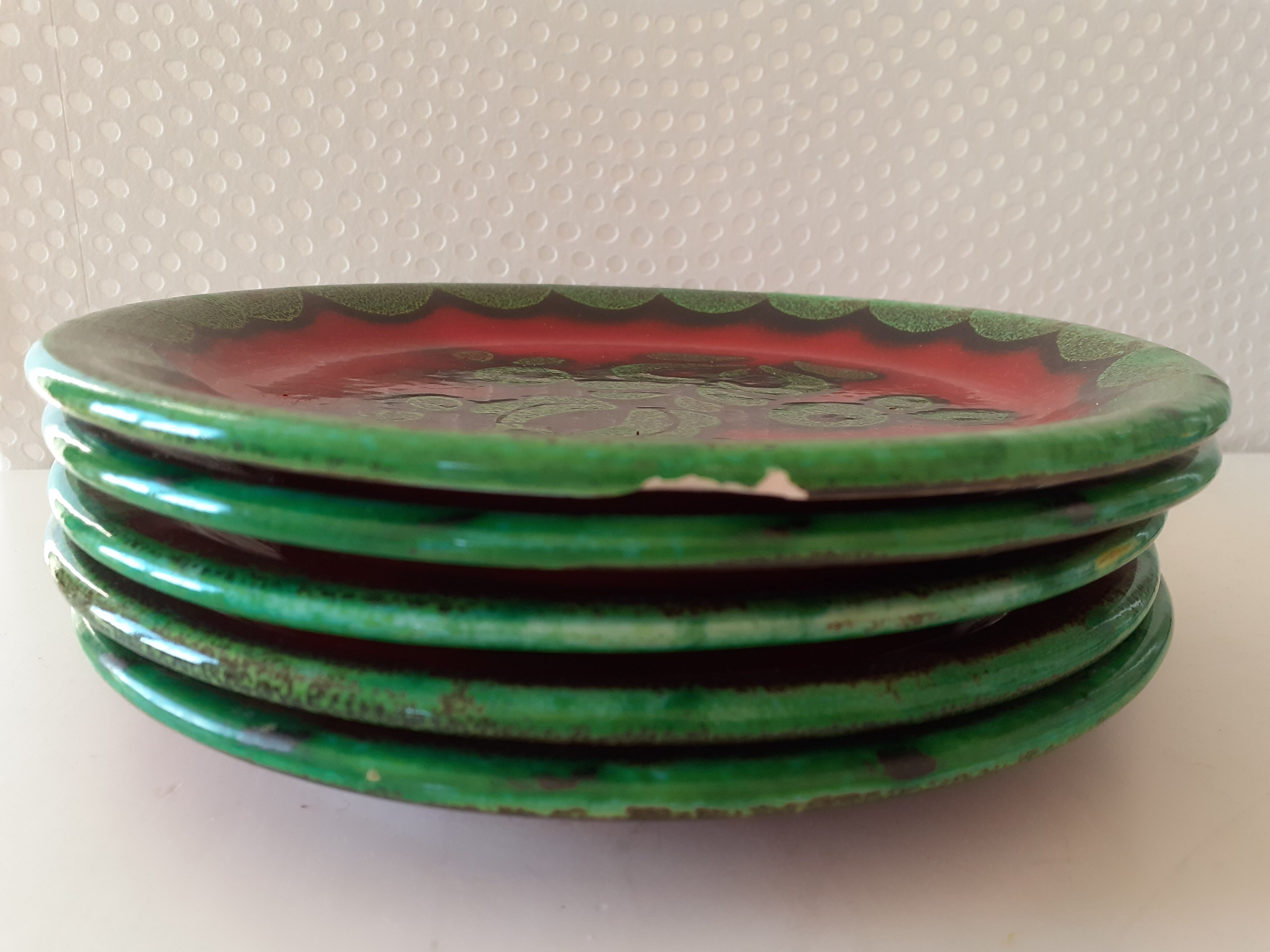 Set of 5 plates Gallo Piroschka Villeroy and Bosch green and red