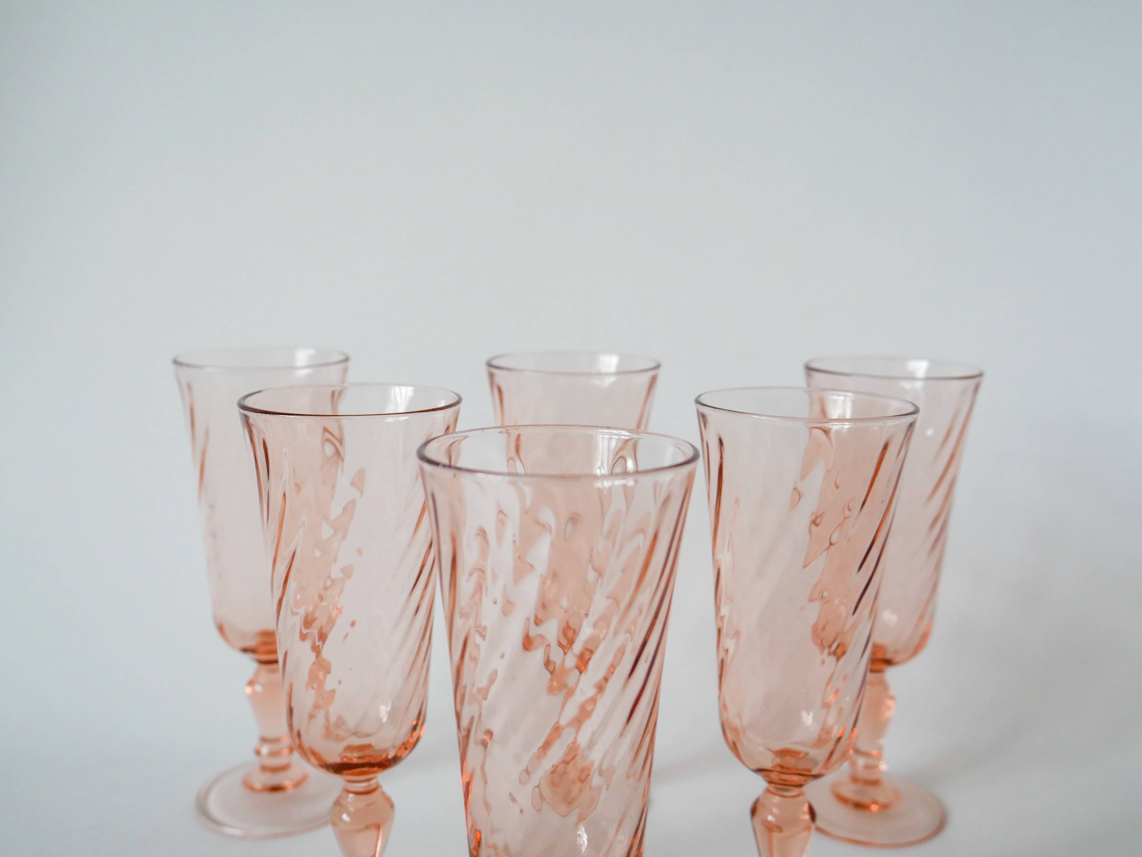 Lot of 6 rosaline champagne flutes 1970