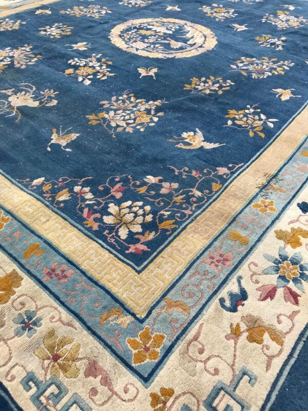 Large vintage Chinese knotted 370 X 450 CM hand carpet