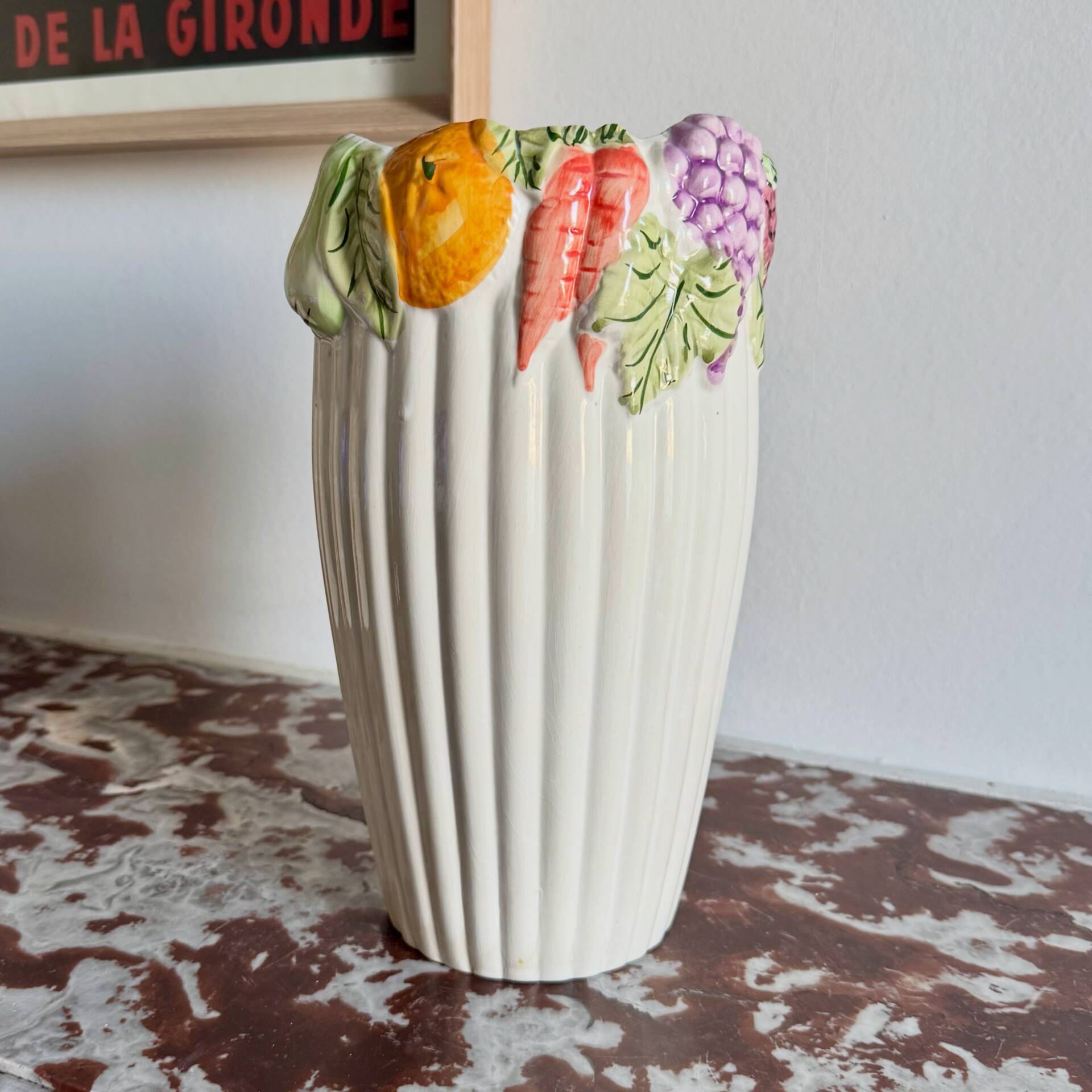 Slipware vase with fruit decoration