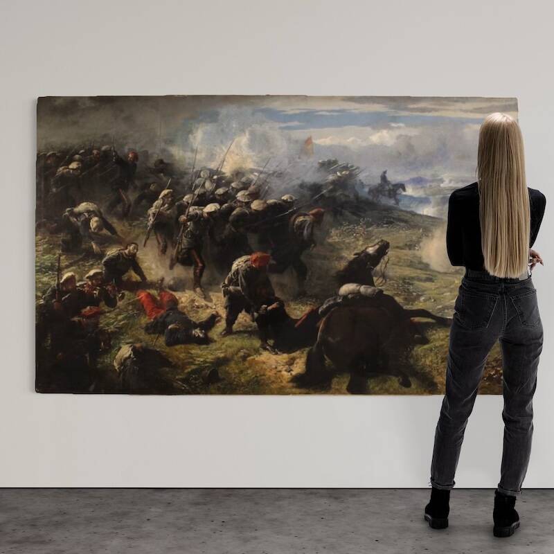 Great battle of the 19th century, painting signed H.P.
