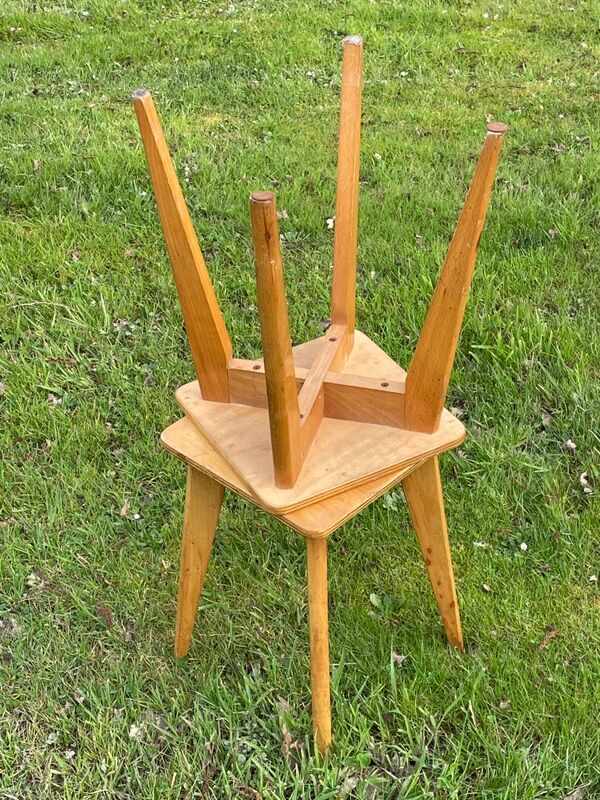 Pair of blond beech stools, Vintage 1970