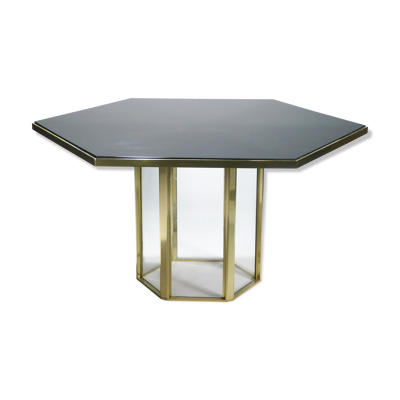 Table italienne laquée et laiton de Romeo Rega 1970
