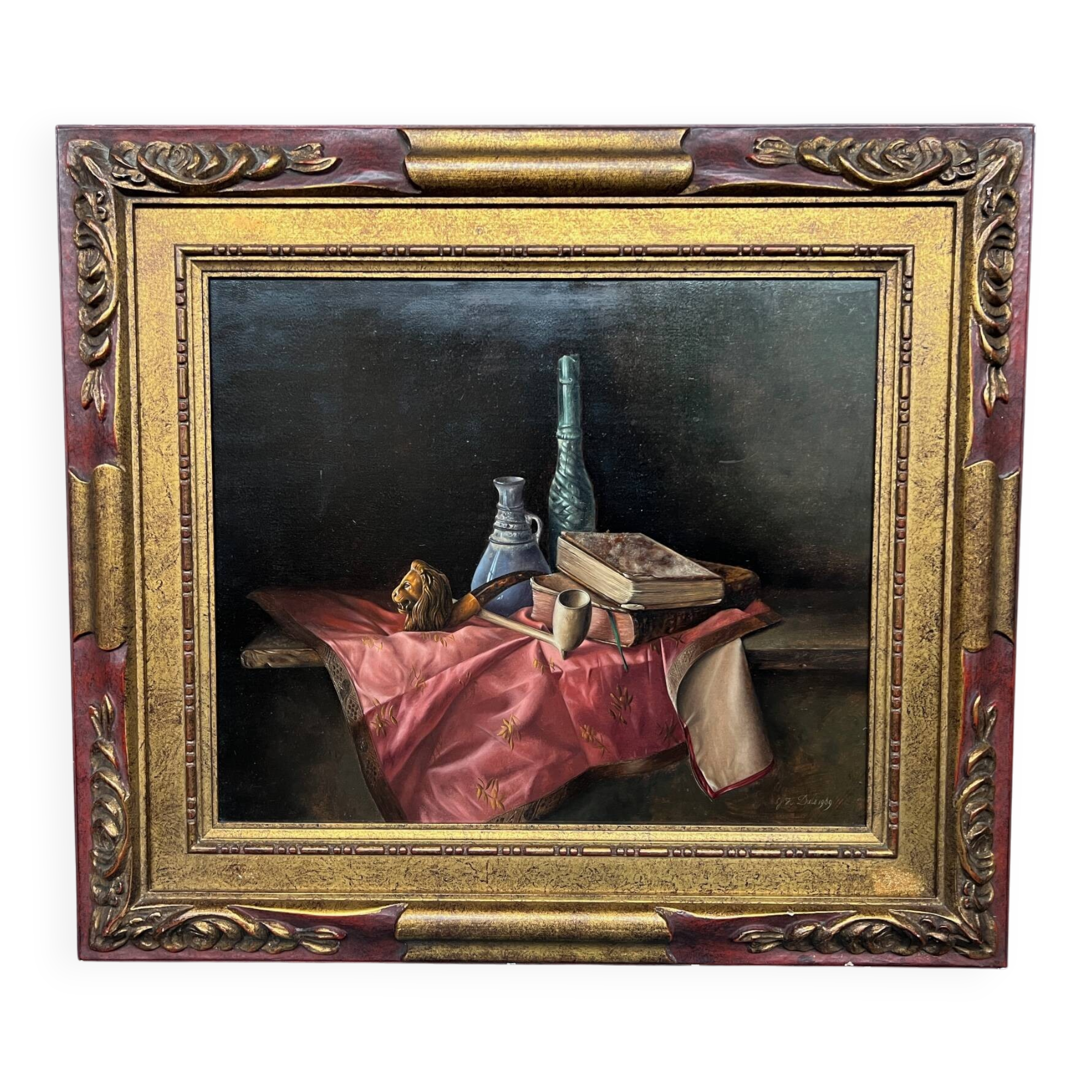 Jef Diels. Still life with books and smoking pipes.