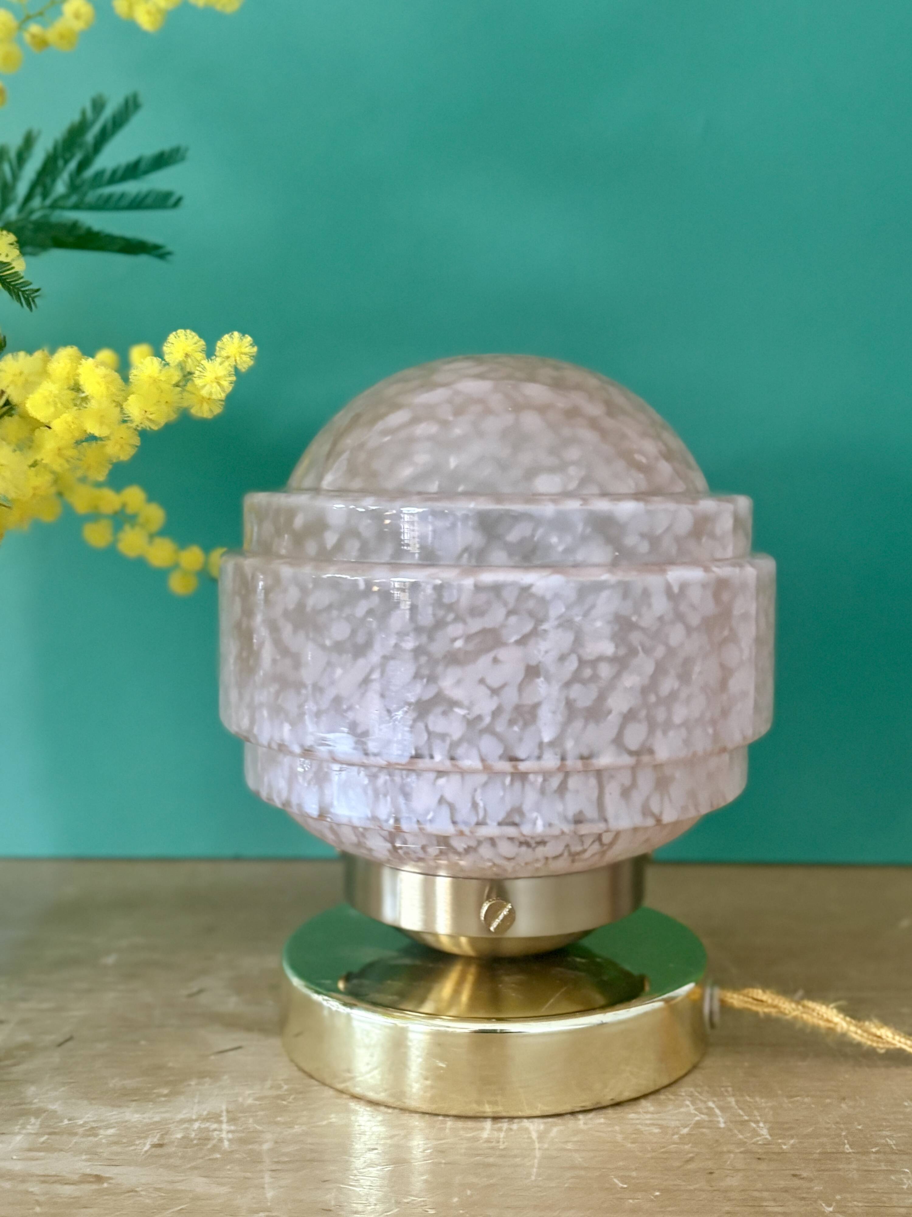 Vintage glass globe table lamp in pink from Clichy.