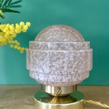 Vintage glass globe table lamp in pink from Clichy.