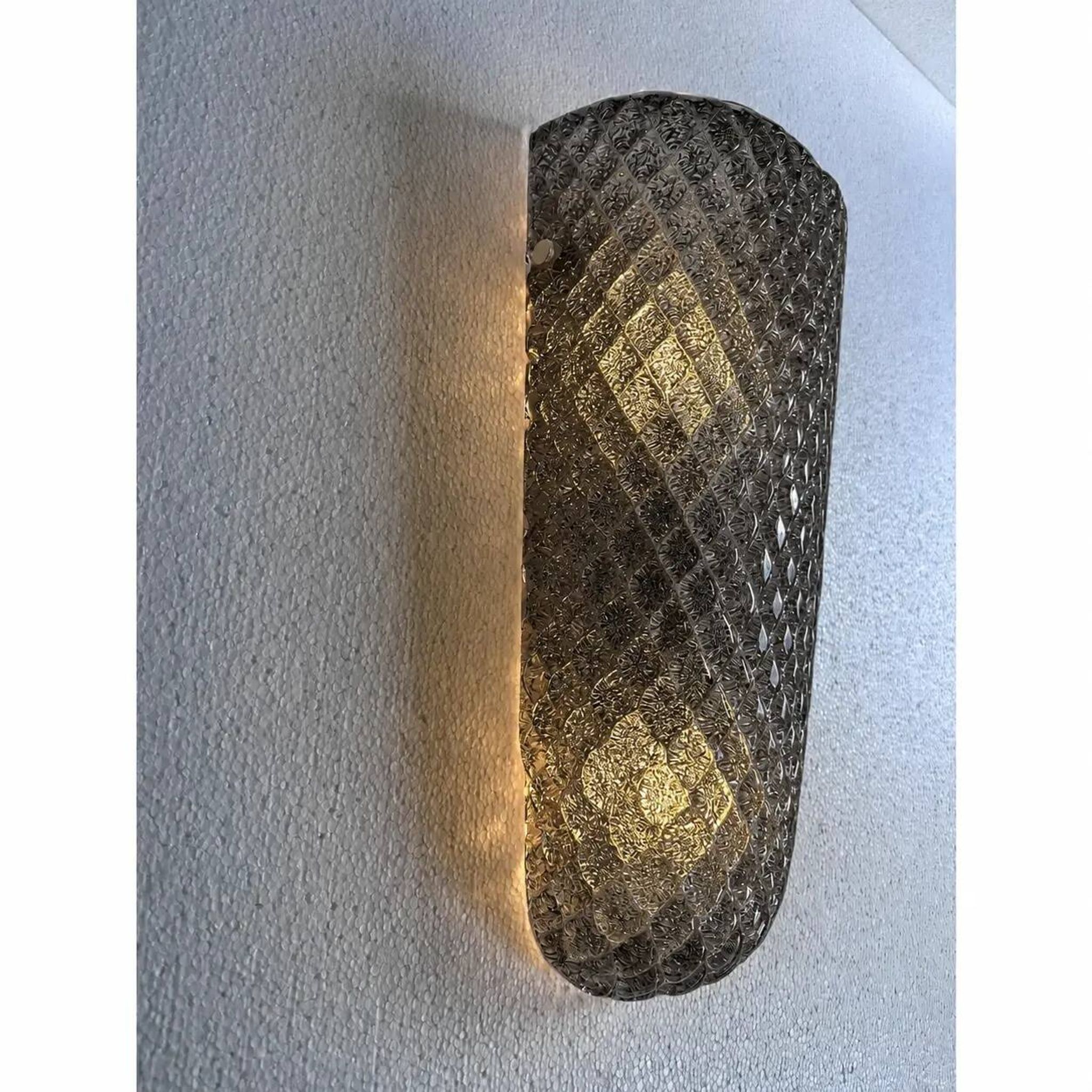 Modern Italian Gray “Graniglia” Rhombus Murano Glass Sconces, Pair