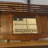 Solid oak coat rack and 2 brass hooks, Art Deco 1930s