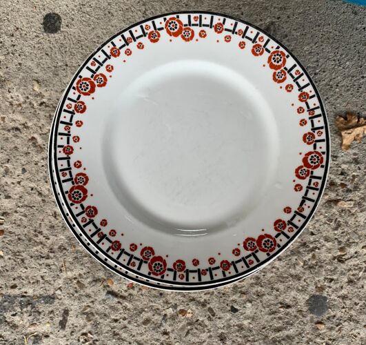 Lot de 6 assiettes plates porcelaine de Limoges coquelicots art déco