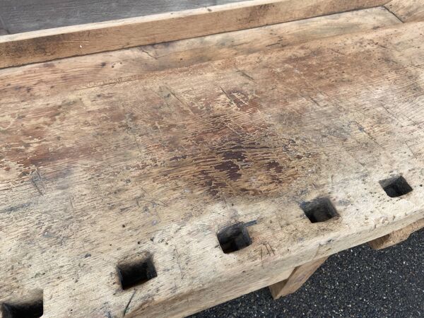 Table industrielle établi menuisier en bois naturel brut vintage bohême