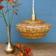 Vintage pendant lamp shade in yellow Clichy glass with red trim