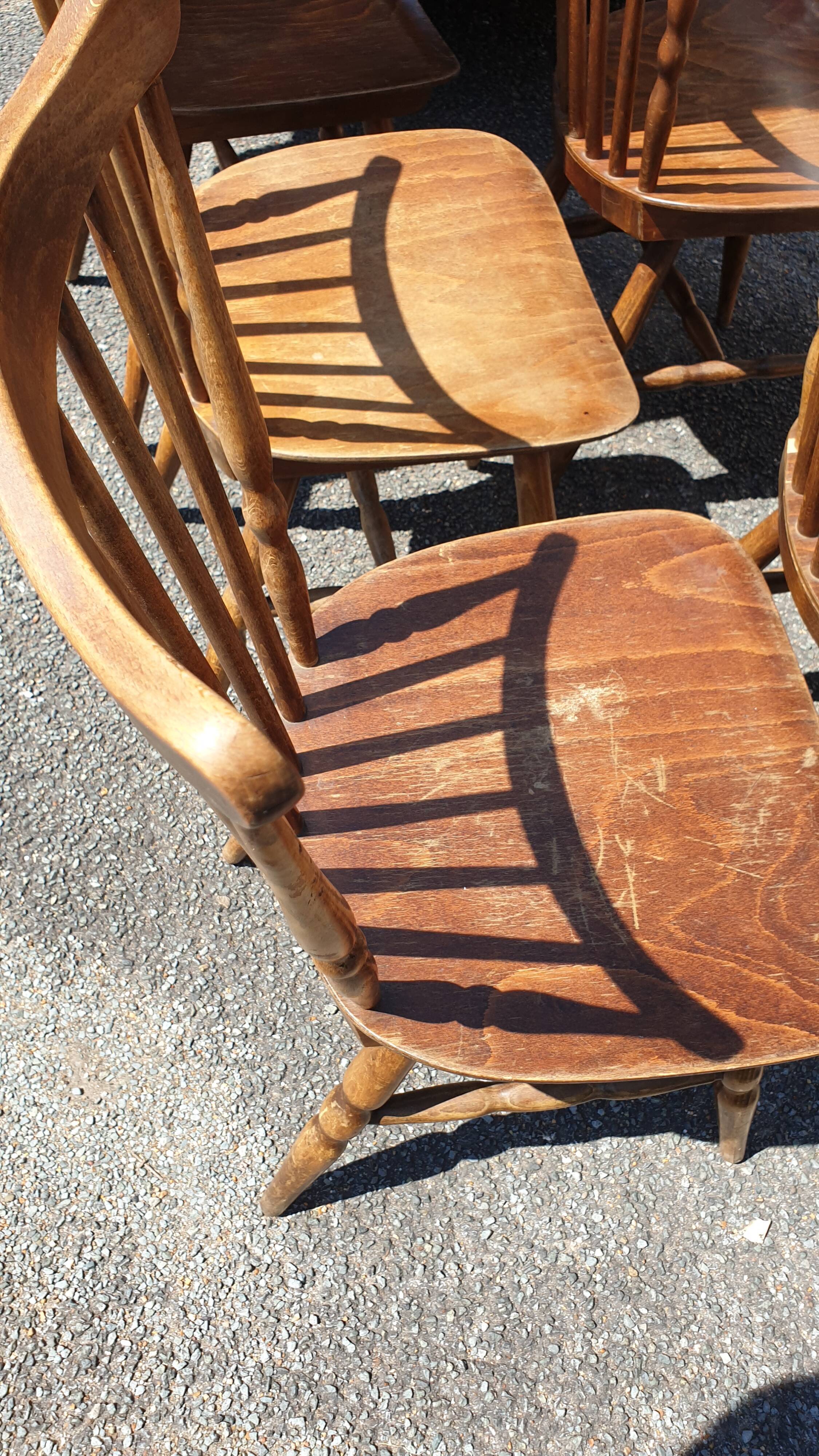 6 seventies wood comb chairs