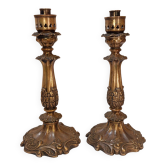 Pair of torches - louis xv rocaille style gilt bronze candle holders