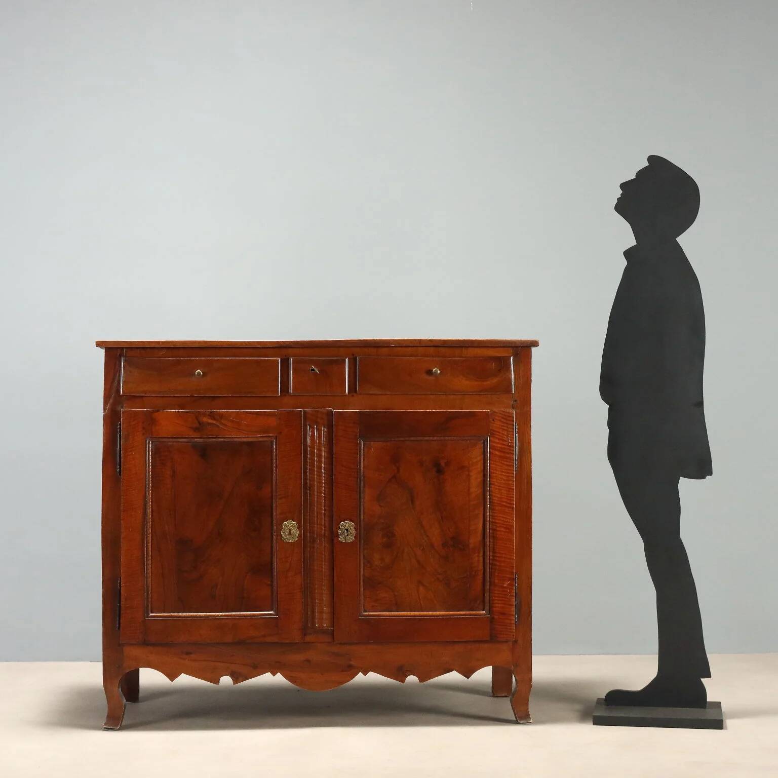 Ancient baroque walnut buffet with 3 drawers, France, 19th century