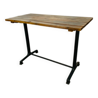 Table de bistrot pied fonte plateau bois