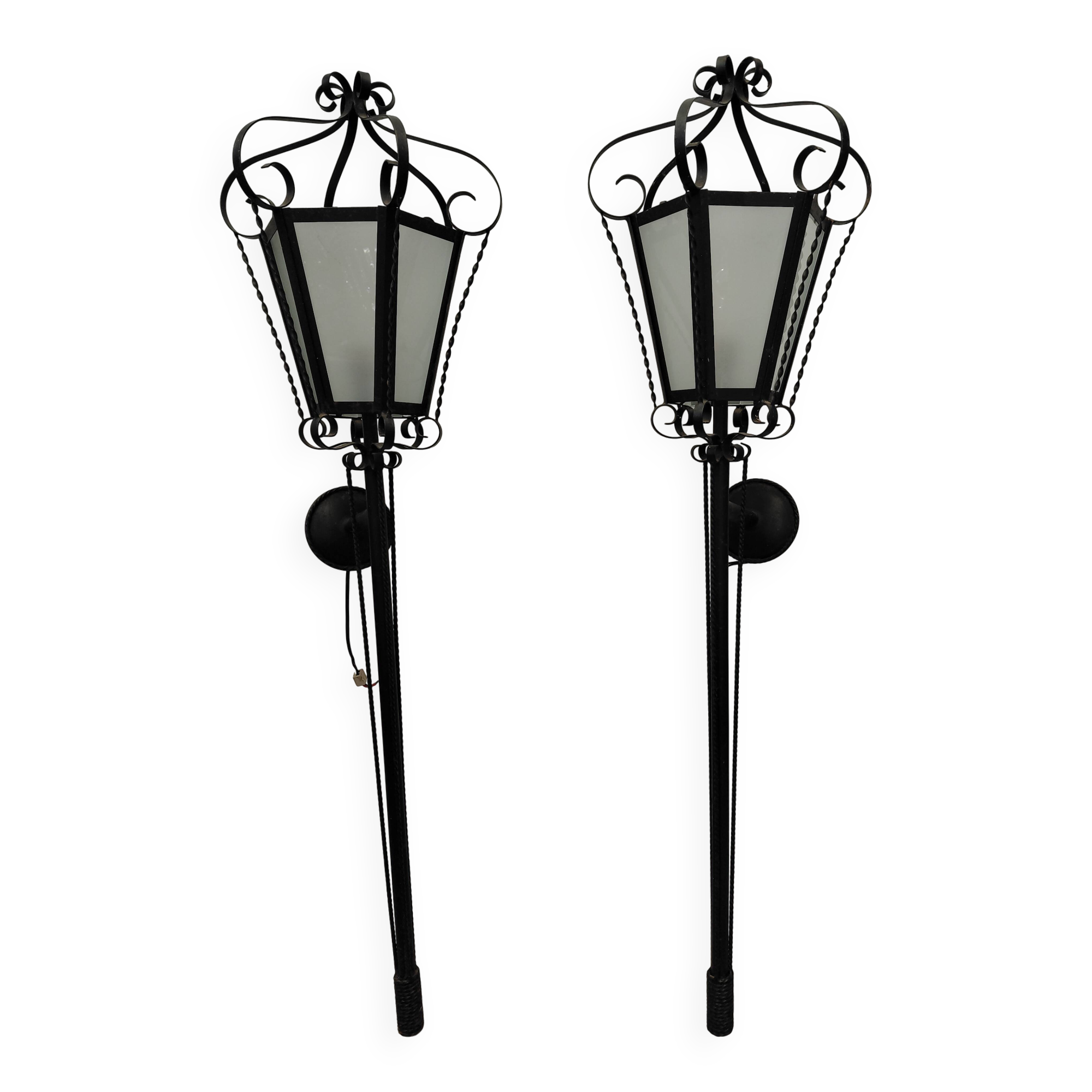 Pair of wrought iron wall sconces, 1950
