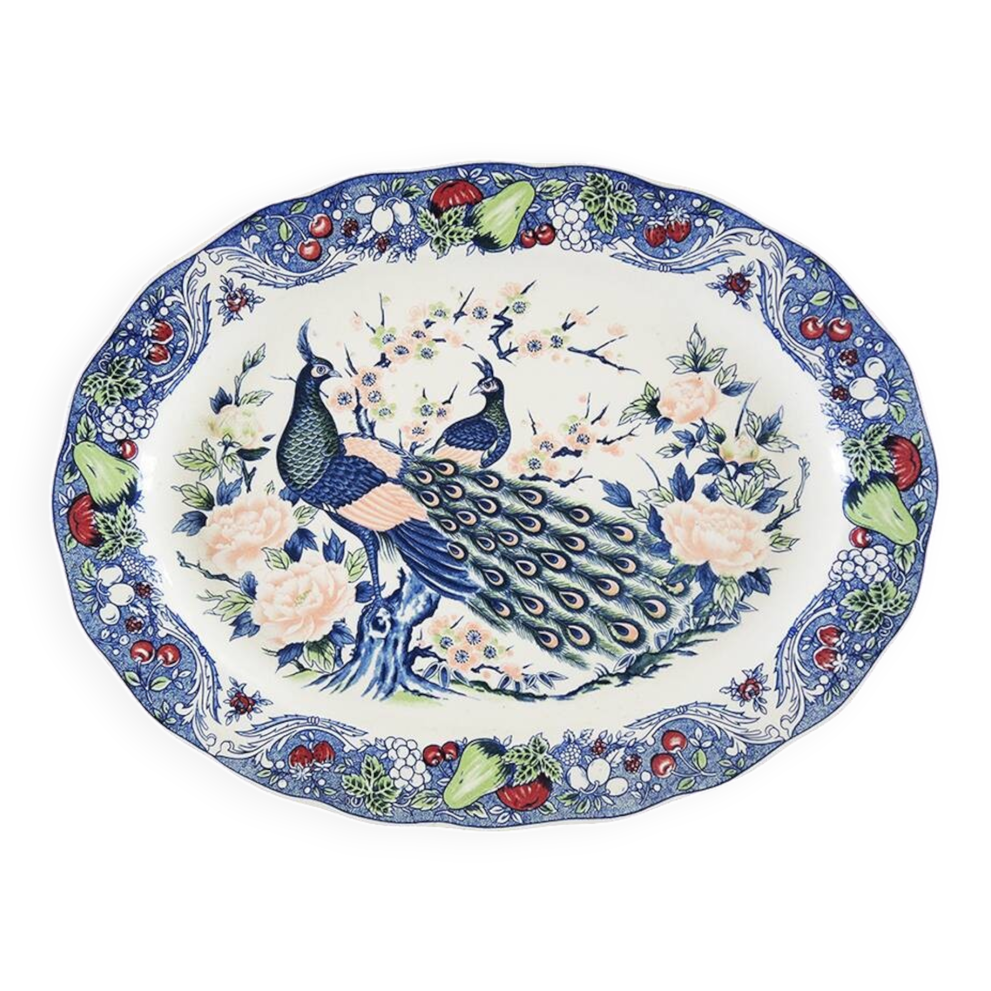 Antique Large Oval Serving Dish - Peacock Decor