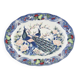 Ancien Grand Plat de Service Ovale - Décor Paon