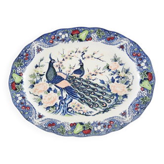 Ancien Grand Plat de Service Ovale - Décor Paon