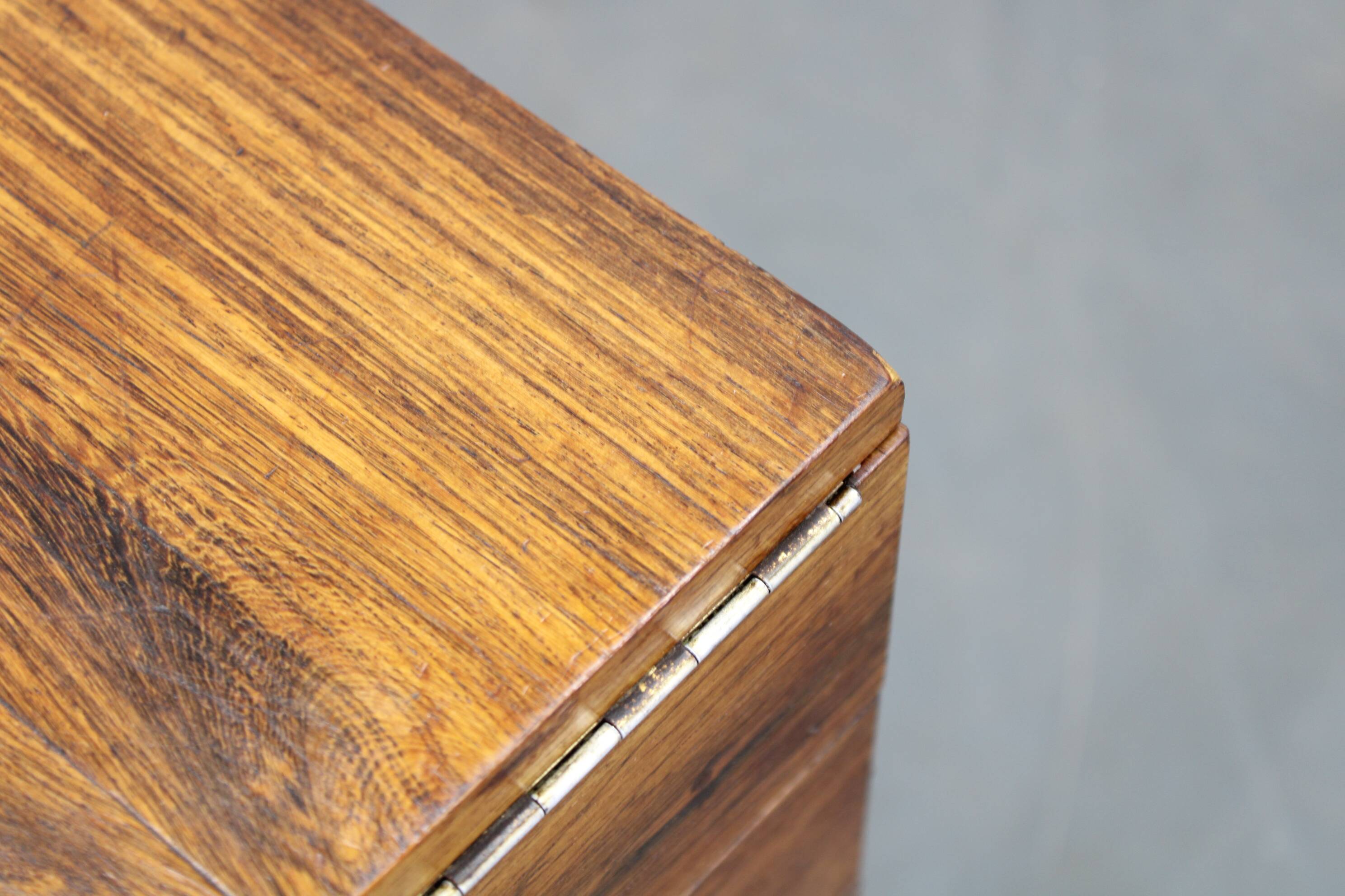 Danish mid-century unfolding sewing box in wood and brass, 1960s