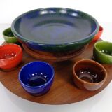 Rotating Teak Tray with Ceramic Bowls, Denmark, 1960s, Set of 10