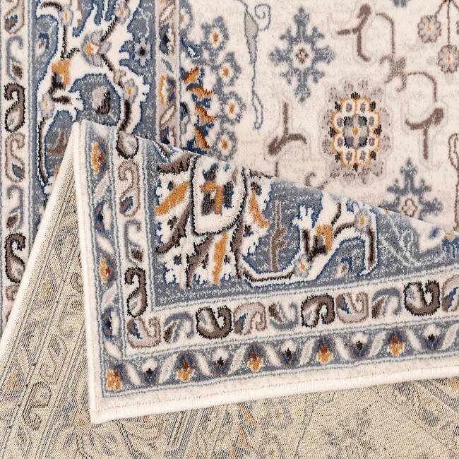 Tapis oriental gris bleu et beige classic en laine