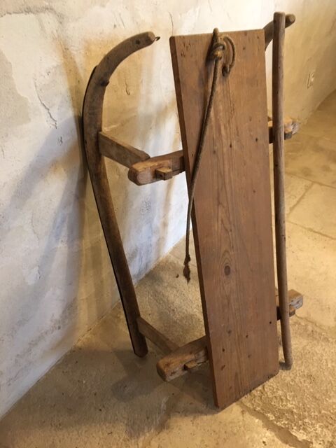 A sled old 19th century deco chalet vintage wood mountain Savoie french alp alps