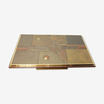 Brutalist 70s coffee table in brass, bronze and stone