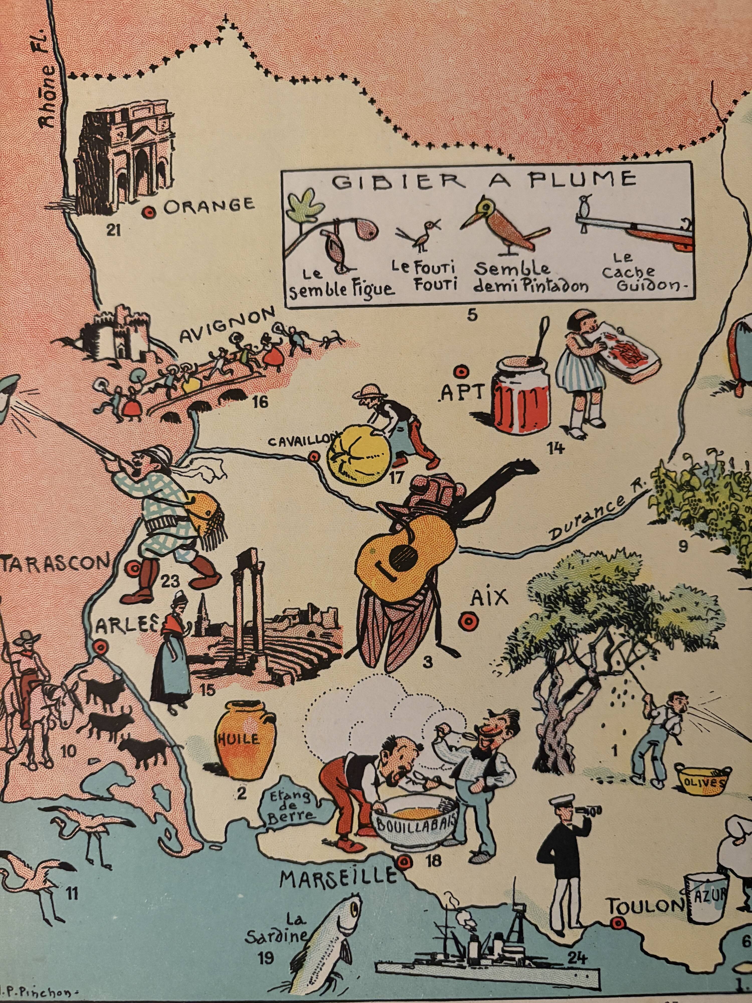 Vintage poster, illustrated map of Provence, 1939 - JP Pinchon