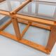 Vintage square coffee table in pine and smoked glass from the 70s and 80s.