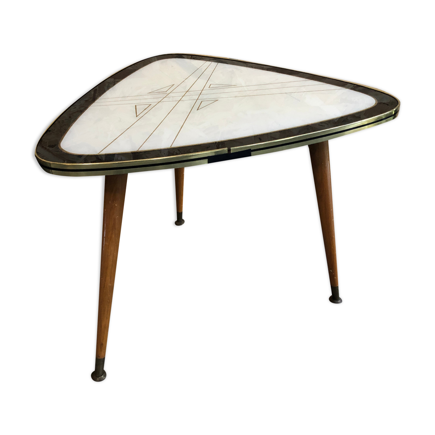 Old coffee table mediator wood & resin compass feet 70s vintage