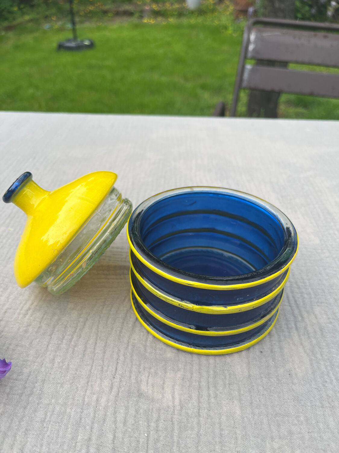 Yellow and navy jar