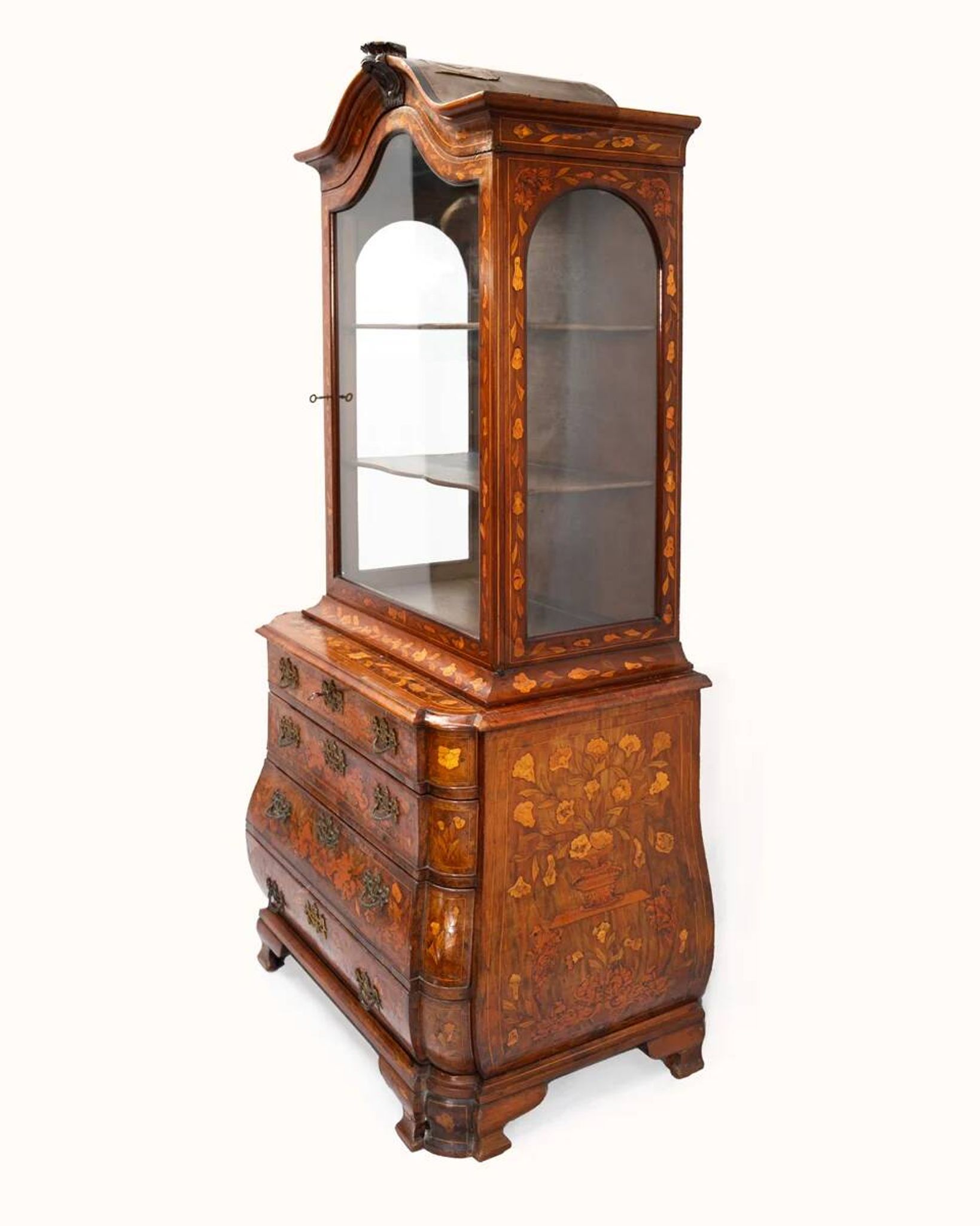 Small Dutch display cabinet in floral marquetry.