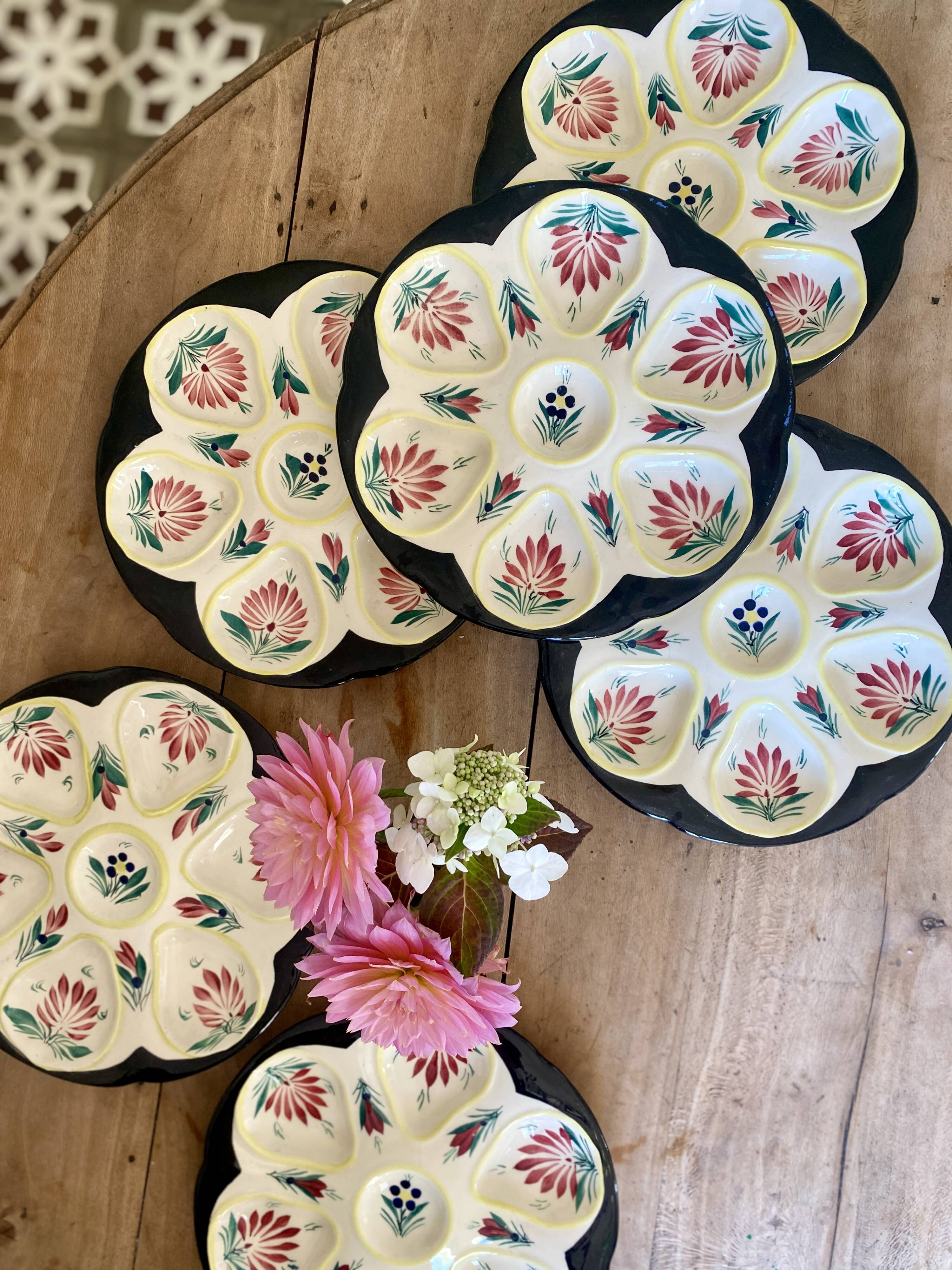 Set of 6 vintage oyster plates - Henriot - Quimper