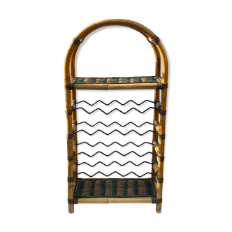 Vintage bamboo and metal bottle rack