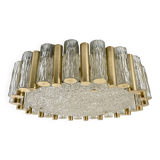 Kaiser Leuchten ceiling lamp, brass and iceglass
