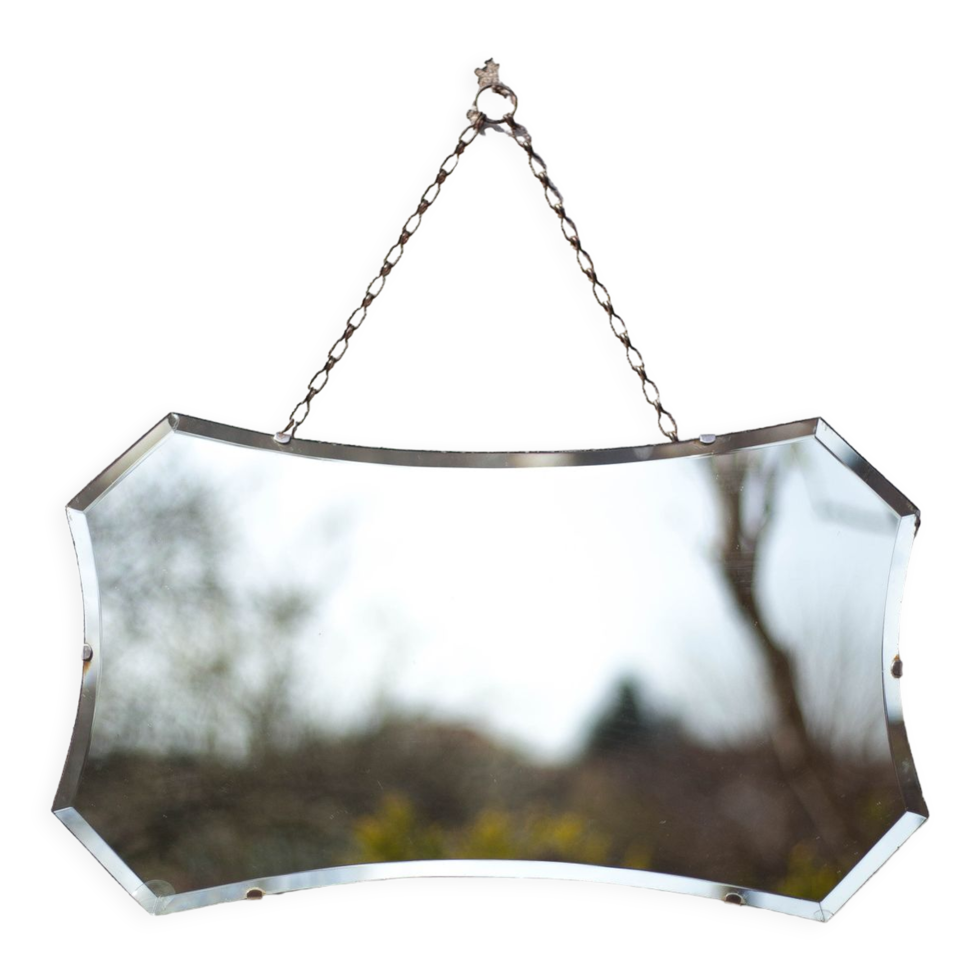 Vintage wall mirror with beveled chain