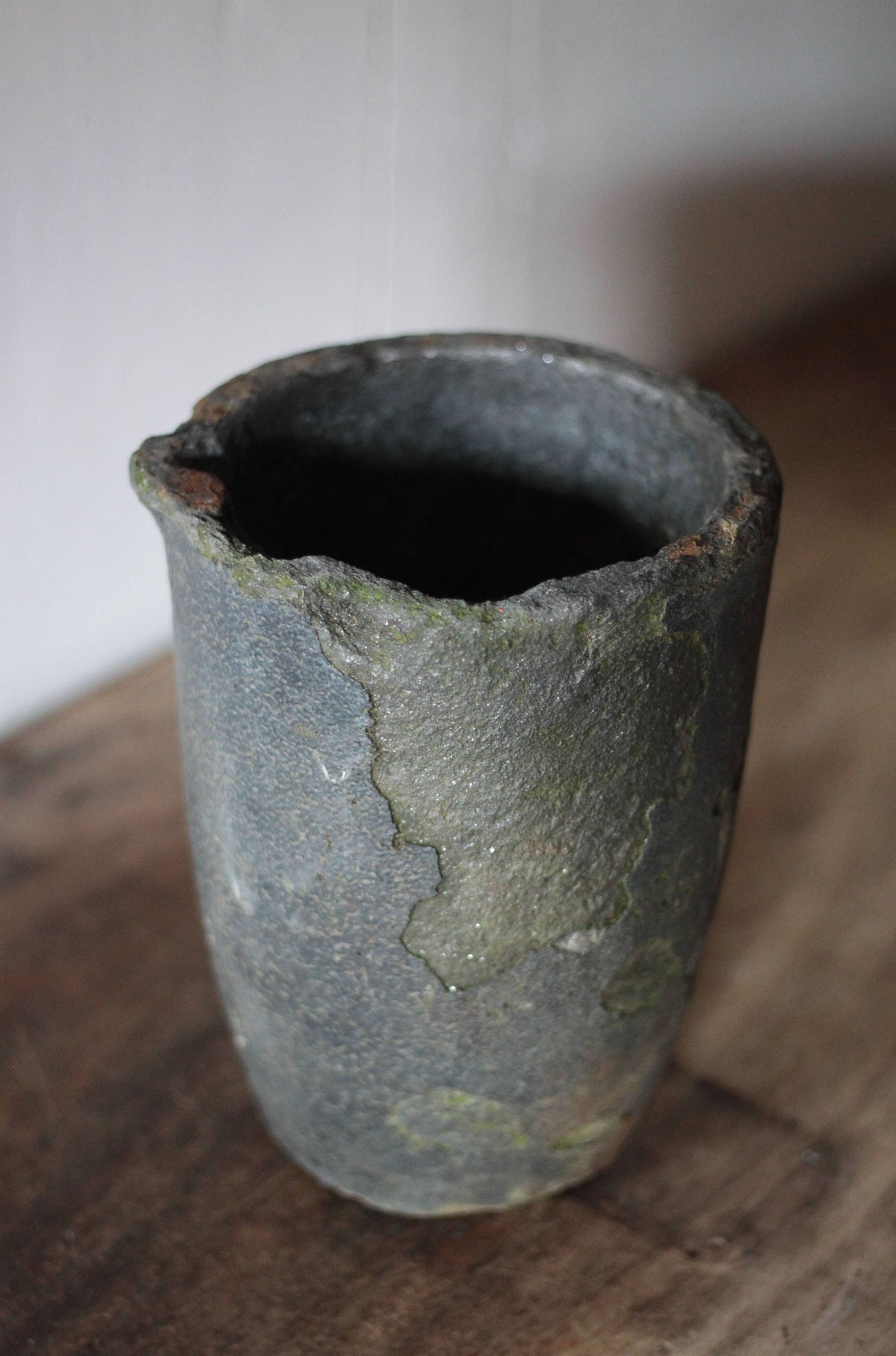 Old foundry crucible, plant pot, planter, cache pot, decoration
