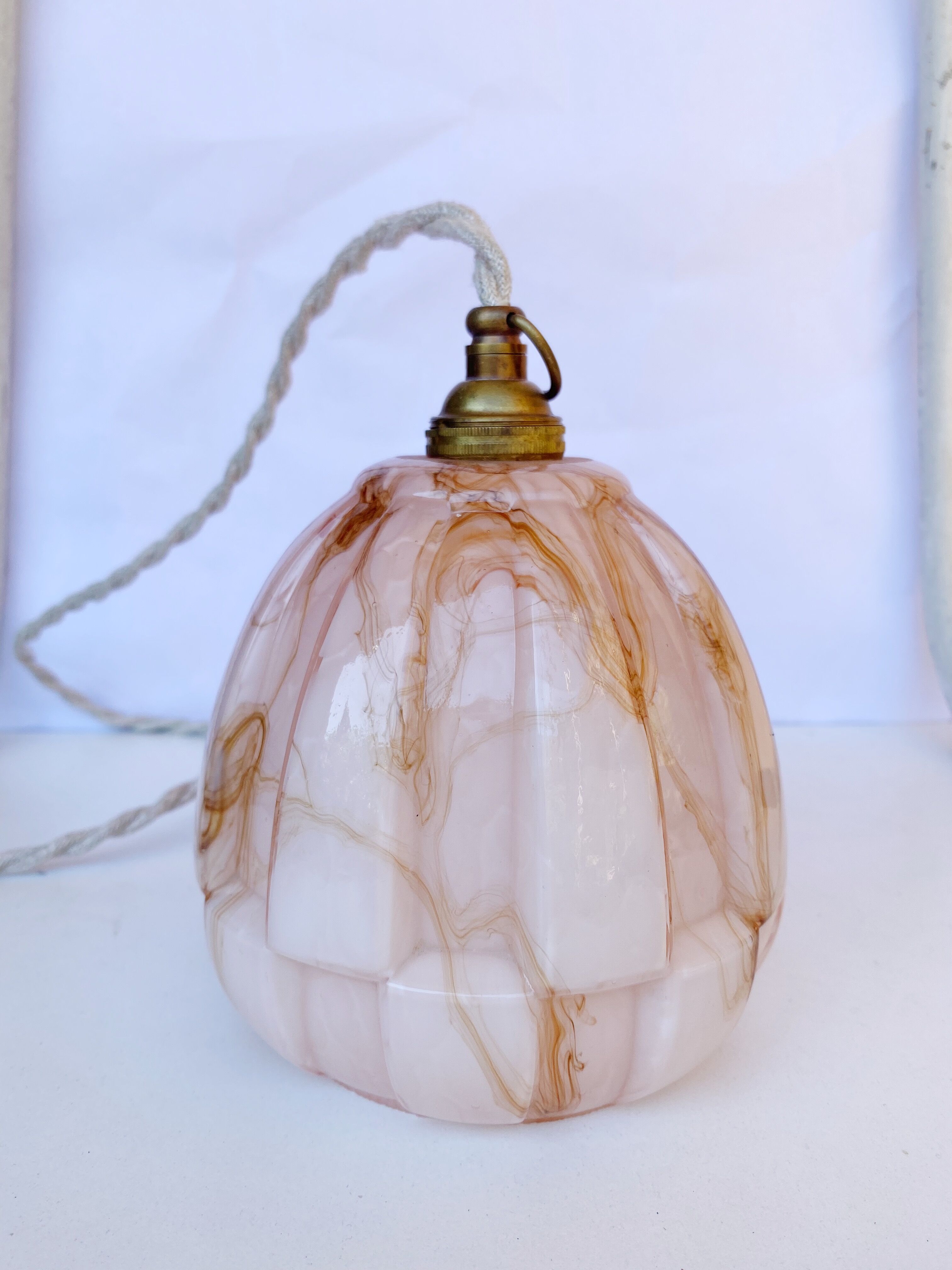 Art deco walking lamp in pink and amber marbled opaline