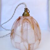 Art deco walking lamp in pink and amber marbled opaline