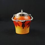Legras-Montjoye enameled & painted glass biscuit bucket, Art Deco period