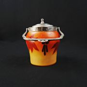 Legras-Montjoye enameled & painted glass biscuit bucket, Art Deco period