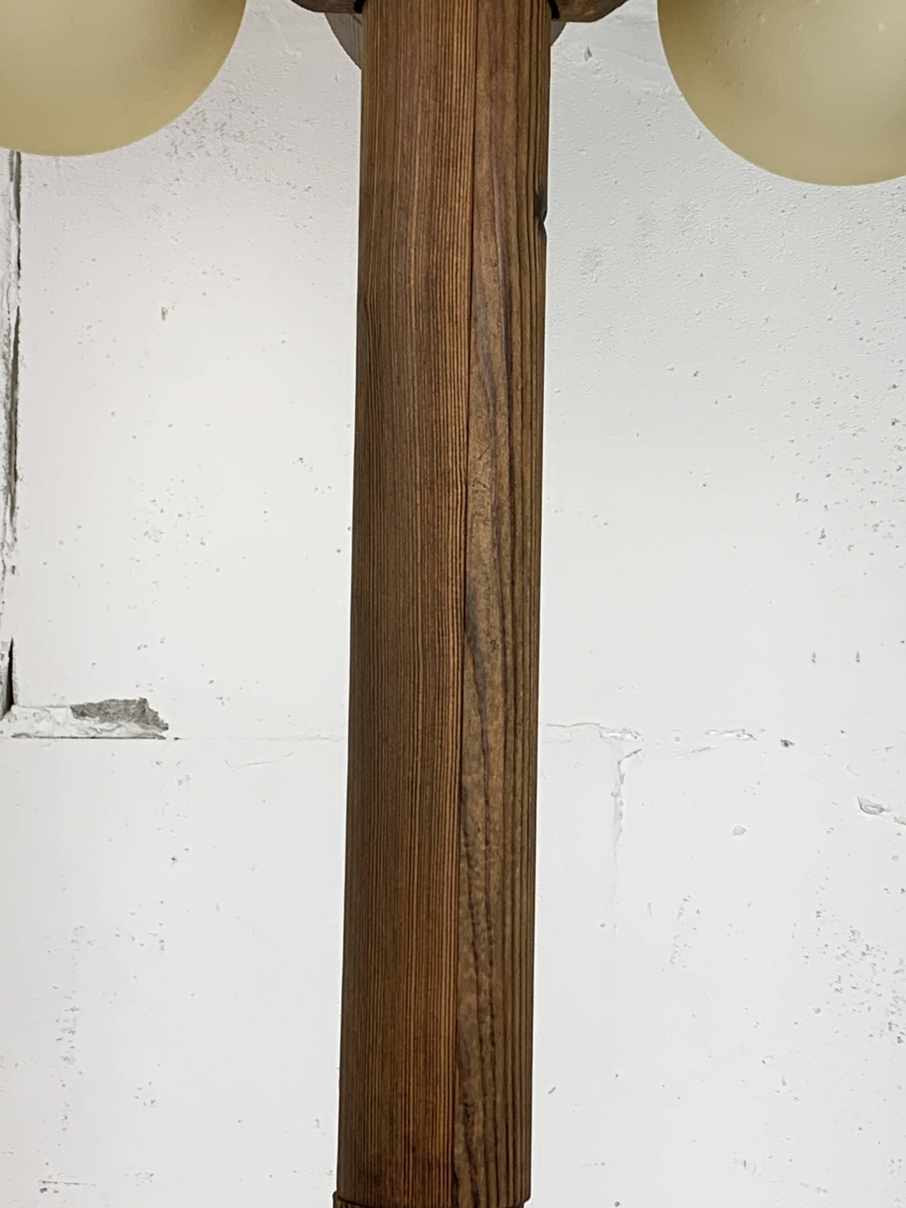 Midcentury brutalist oak floor lamp with 4 spheres, 1970s  by Temde Leuchten